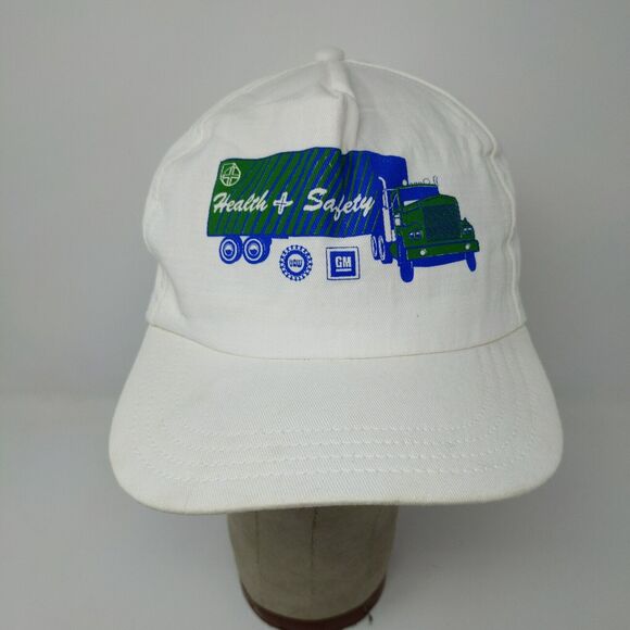 Vintage GM UAW Health & Safety Truck White Slideback Adjustable Hat Cap Men - Picture 3 of 11